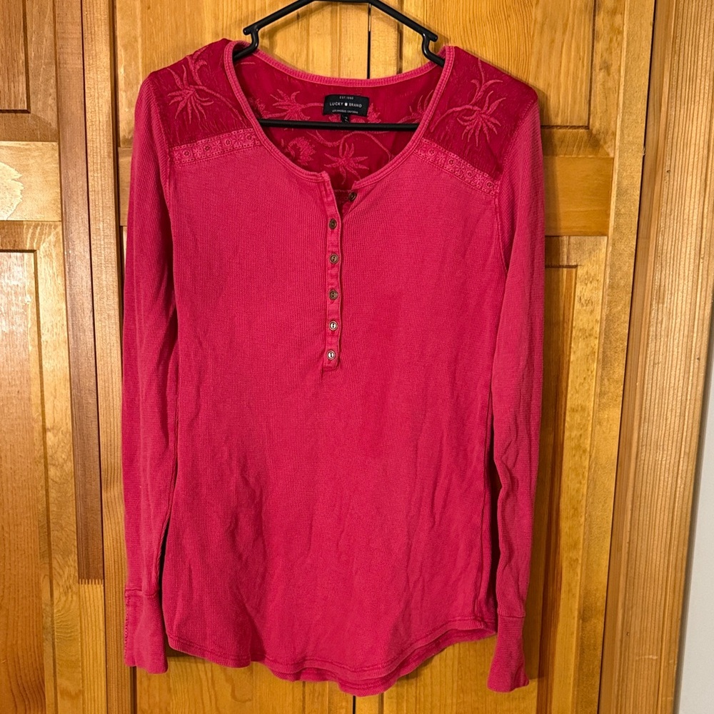 Lucky Brand Pink Long Sleeve Henley